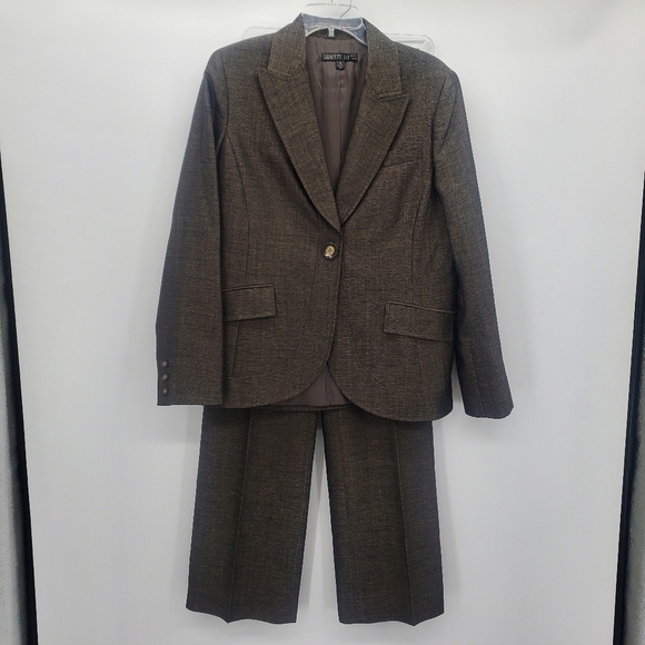 Lafayette 148 New York brown metallic virgin wool 2 pc suit size women's 8/10 - Picture 1 of 11